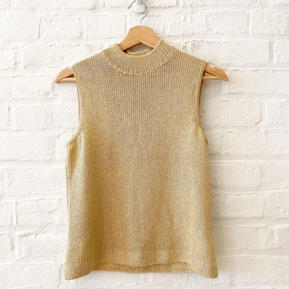St. John ||‎ Mock Neck Sleeveless Sweater Knit Gold P XS